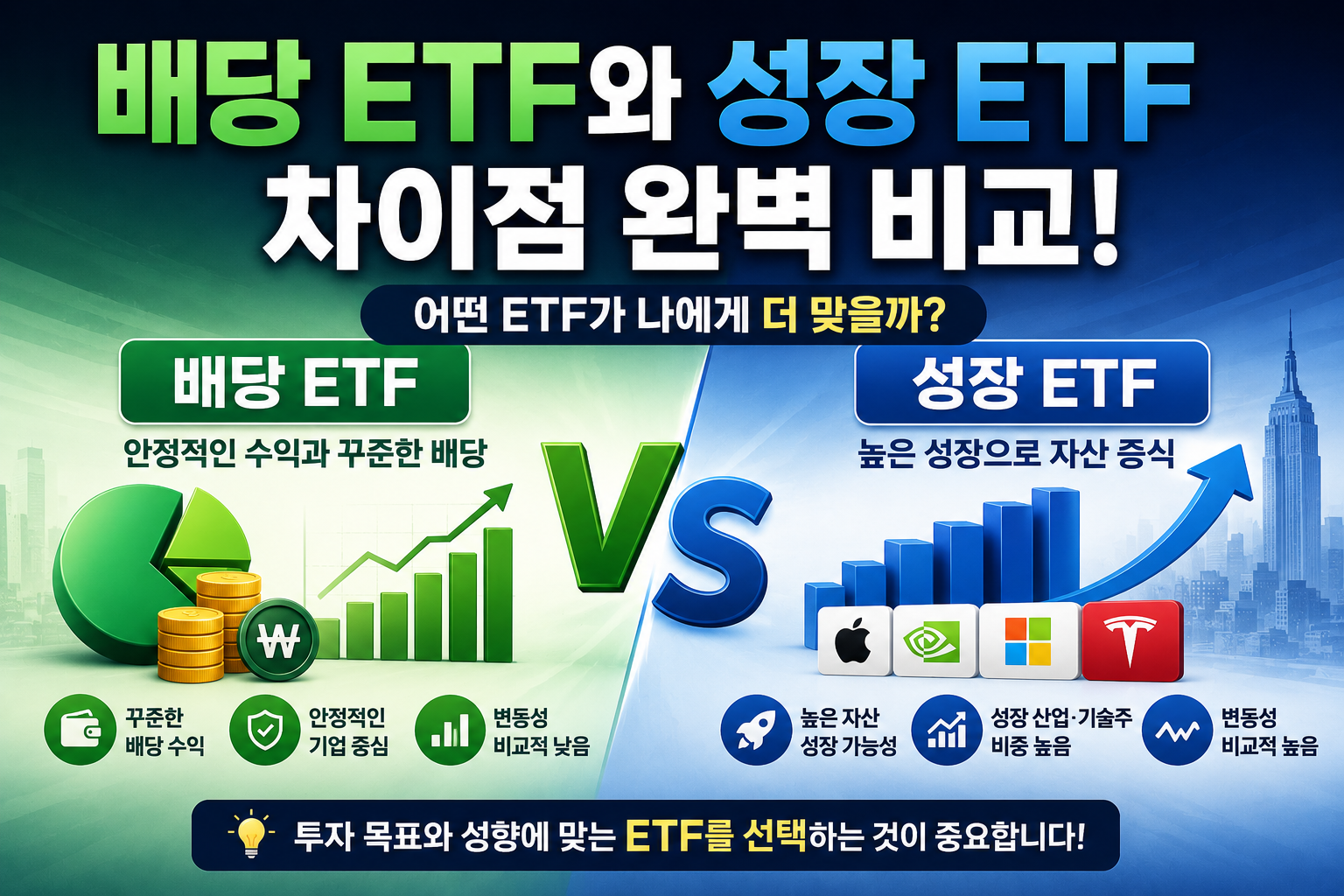 배당 ETF와 성장 ETF의 차이점 완벽 비교